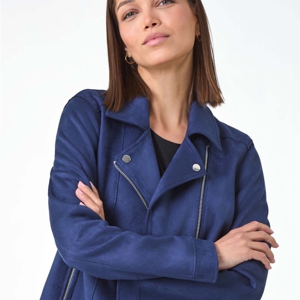 Style & Co. Navy Blue Suede Moto Jacket